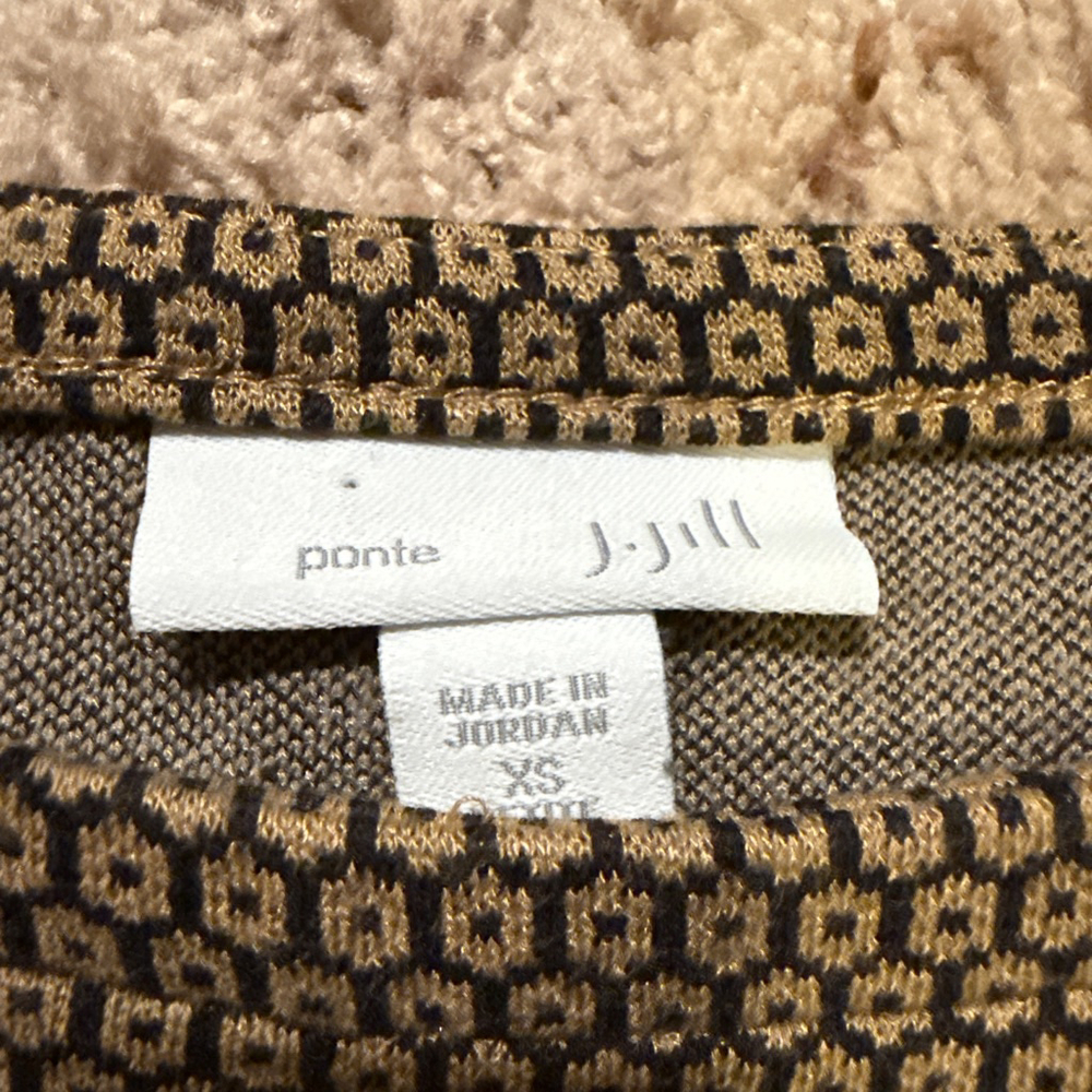 Women's J.Jill XS Brown & Black Geometric Long Sleeve Tee with pockets - Picture 3 of 8